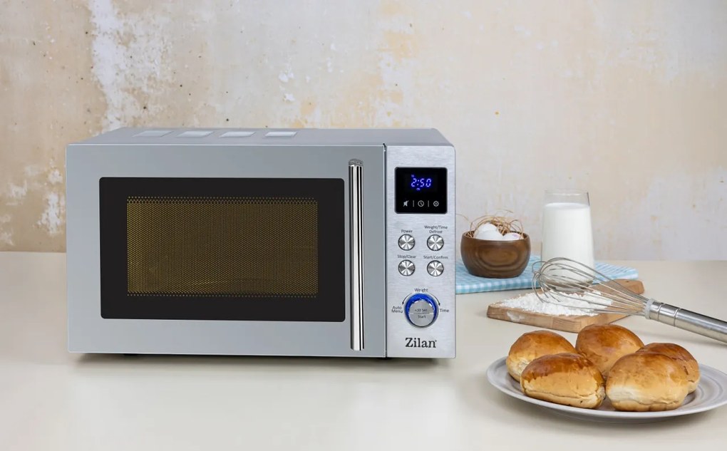 Cuptor cu microunde digital Zilan ZLN1238, Putere 700W, Capacitate 20L, Functie de dezghetare, Panou din inox, Afisaj digital