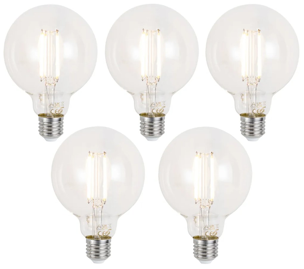Set 5 becuri Becuri LED inteligente E27 reglabile G95 transparente 7W 806lm 2700-6500K