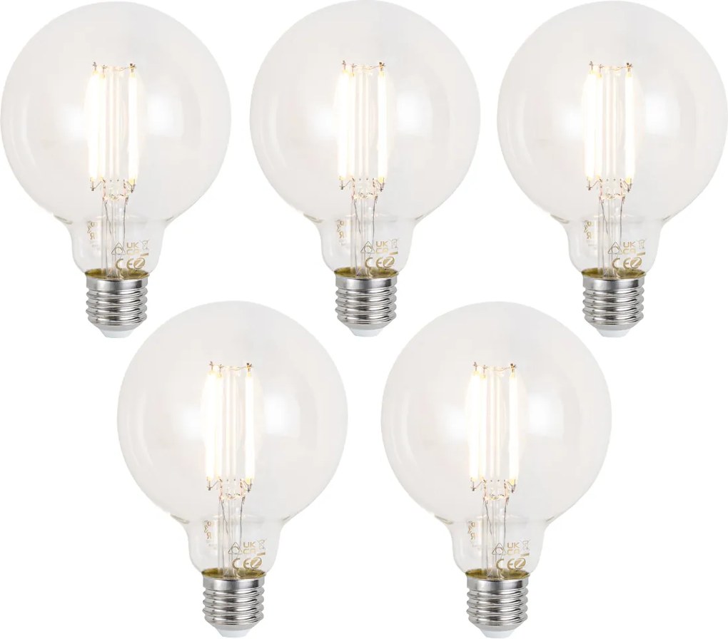 Set de 5 becuri LED inteligente E27, reglabile, G95, transparente, 7W, 806 lm, 2700-6500K, Zigbee