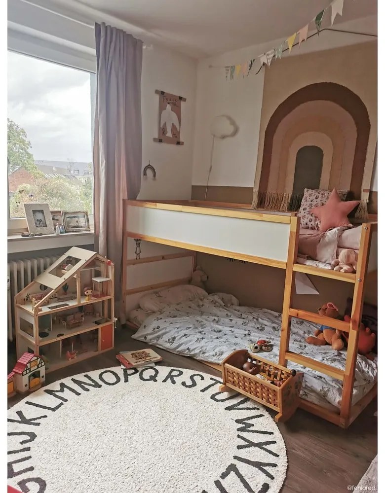 Covor pentru copii crem lavabil/țesut manual din bumbac ø150 cm ABC Natural Black – Lorena Canals