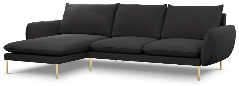 Coltar tapitat Vienna 5 locuri plusat/picioare gold – L255 x l170 x h95