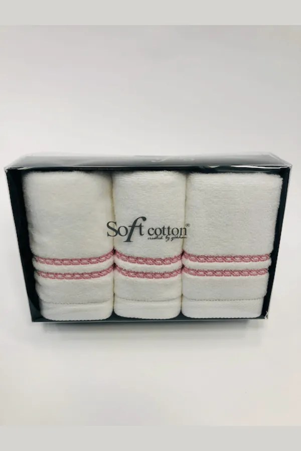Set cadou de prosoape mici CHAINE, 3 buc Alb – Broderie bej