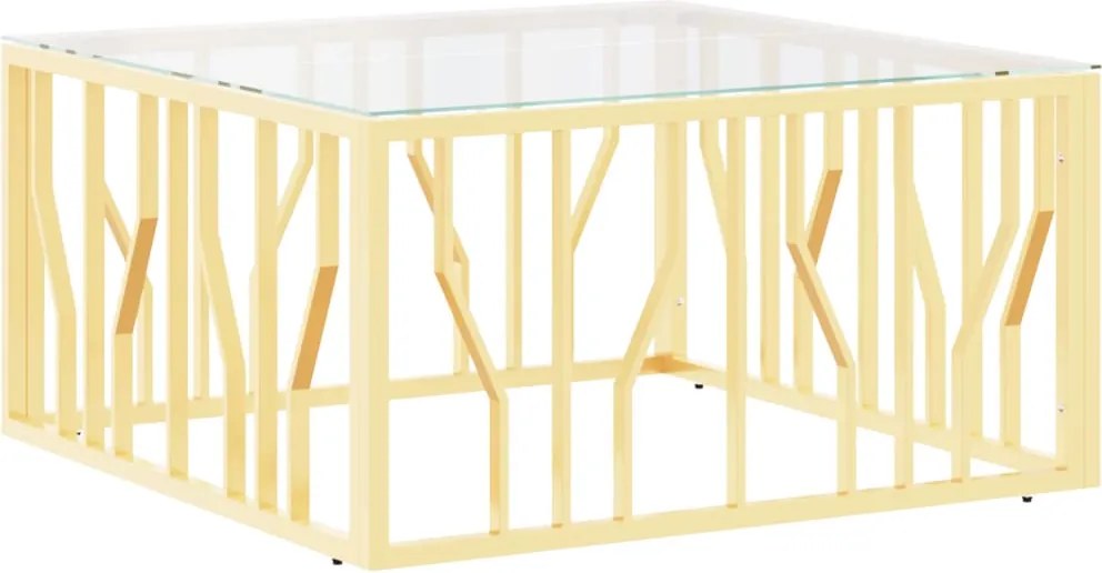 vidaXL Masă de cafea, auriu, 80x80x40 cm, oțel inoxidabil și sticlă