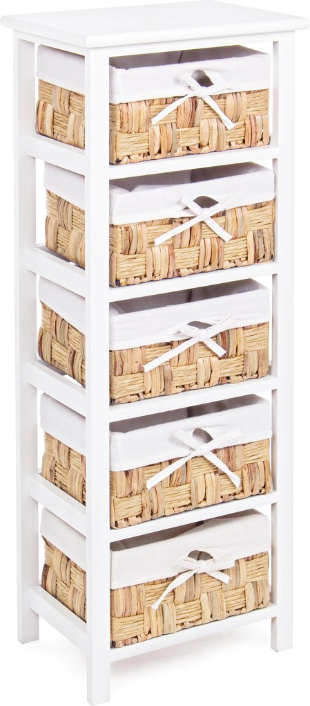 Comoda 5 sertare lemn rattan alb natur 38 cm x 27 cm x 93h