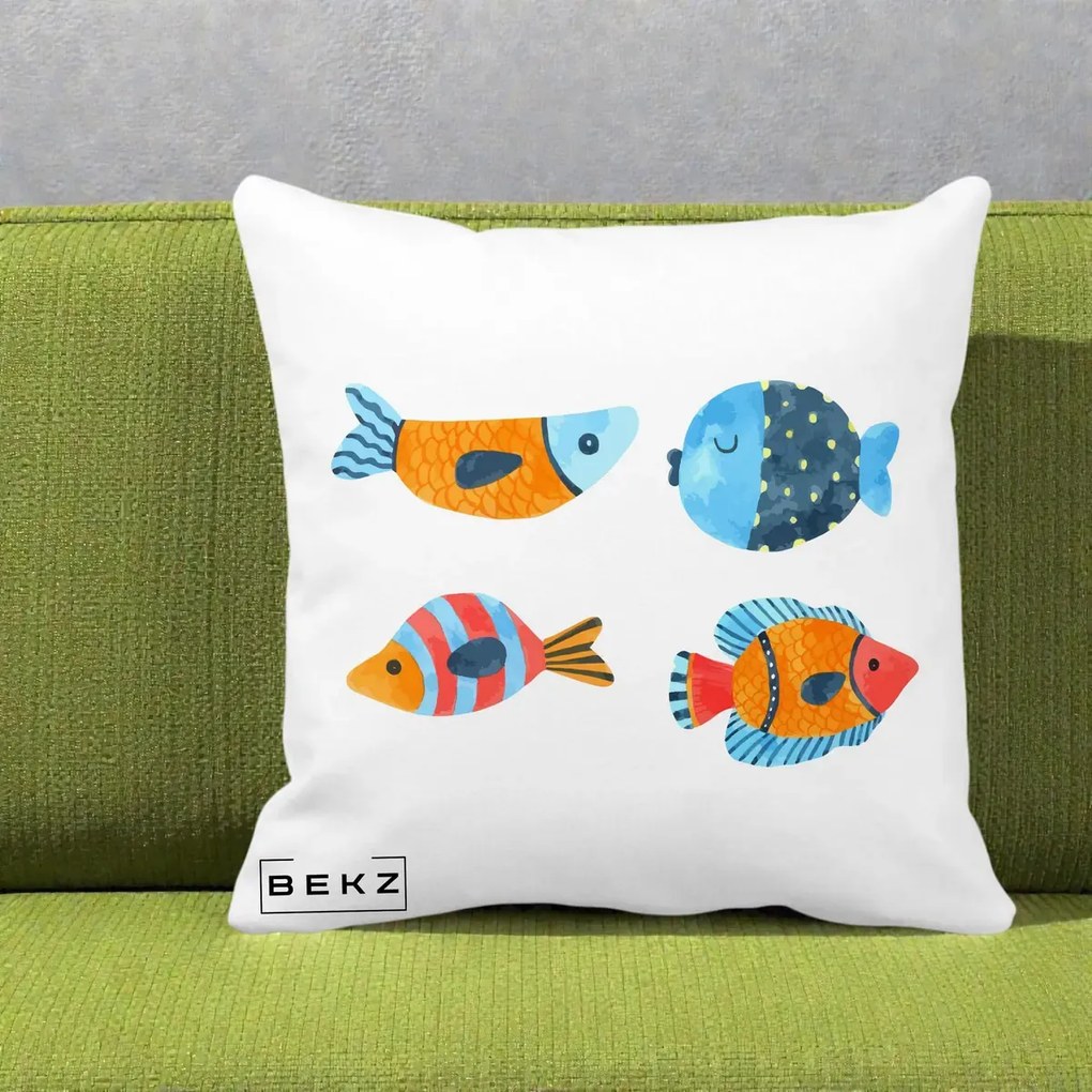 Perna Decorativa Pesti Acuarela, 40x40 cm, Alba Mata, Husa Detasabila, Perna Inclusa, BEKZ®