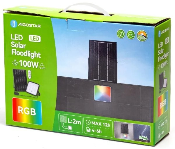 Proiector LED RGB solar dimabil Aigostar LED/100W/3,4V IP66 + telecomandă