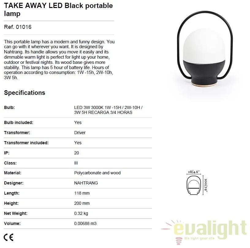 Lampa LED portabila design funny TAKE AWAY Black 01016