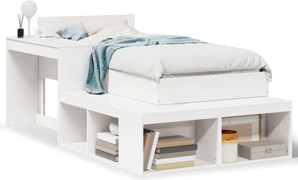 vidaXL Cadru de pat fără saltea, alb, 80x200 cm, lemn masiv de pin