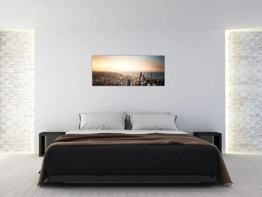 Tablou apusului de soare deasupa orașului (120x50 cm)