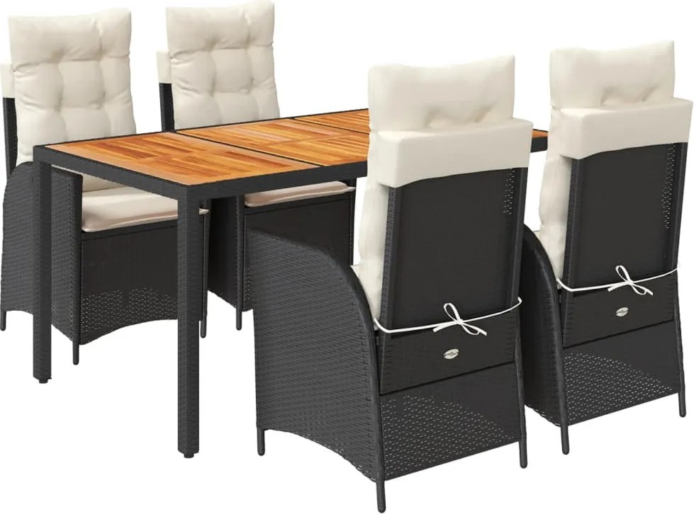 vidaXL Set mobilier de grădină cu perne, 5 piese, negru, poliratan
