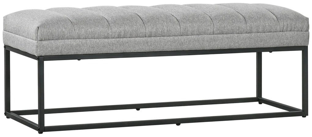 HOMCOM Banc design modern, scaun căptușit în material aspect lin gri și structură din metal negru, suport 200 kg, 120x44x45,5cm | Aosom Romania