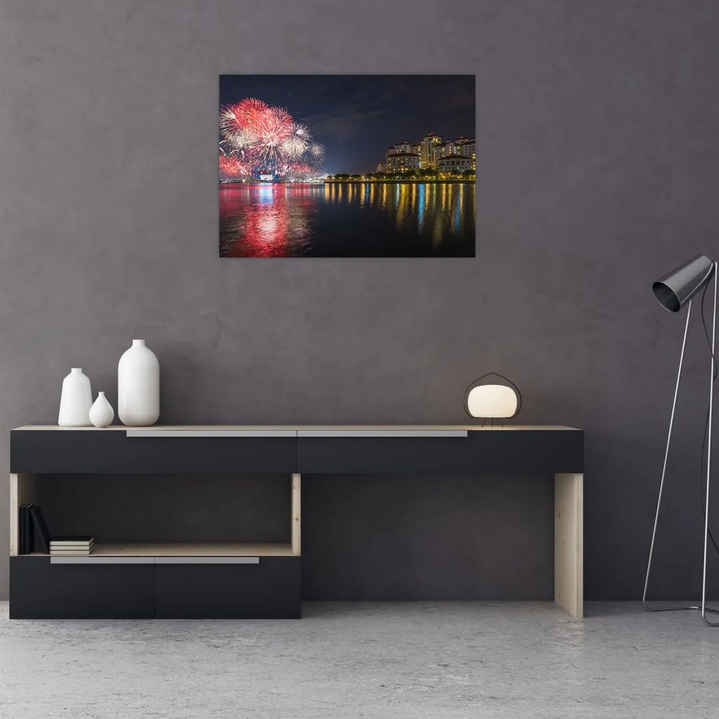 Tablou cu artificii in Singapur (70x50 cm)