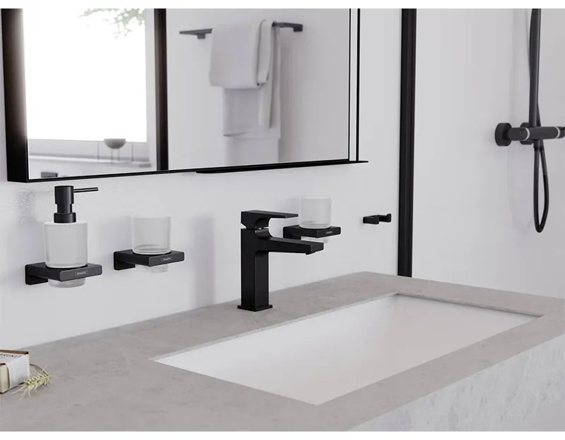 Baterie lavoar, Hansgrohe, Metropol 110, cu ventil, negru mat