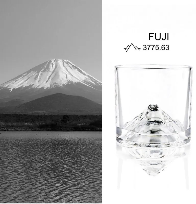 Set de pahare de whisky LIITON L60200 Denali 260 ml, 2 buc., pereți îngroșați, fund 3D în formă de vârful Fuji, transparent