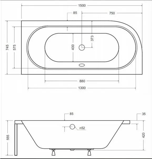 Cada asimetrica Besco Avita 150x75 cm dreapta