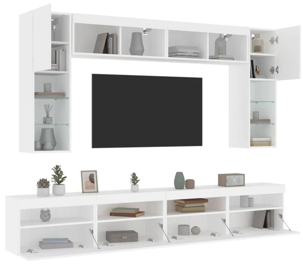 3216764 vidaXL Set comode TV de perete, 8 piese, cu lumini LED, alb
