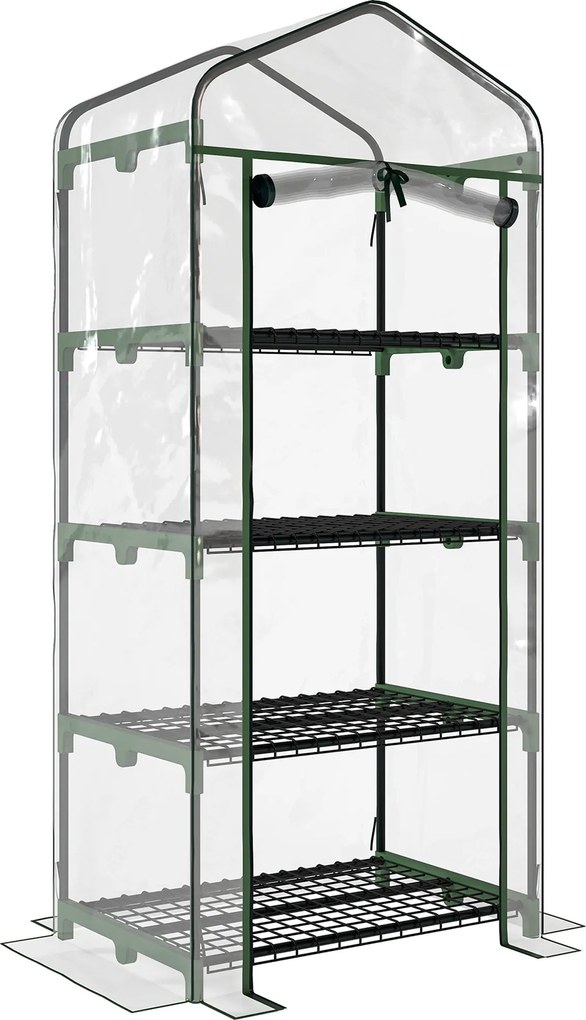 Outsunny Sera pentru Balcon Compacta cu 4 Rafturi pentru Plante, Sera pentru Gradina cu Acoperis din PVC Transparent, 70x50x160cm | Aosom Romania