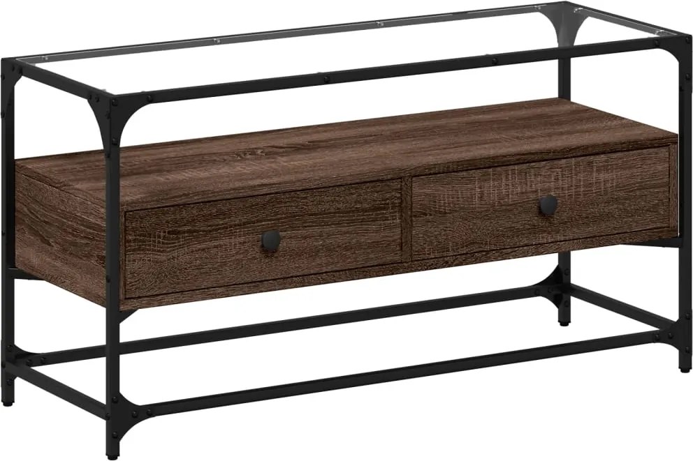 vidaXL Dulap TV blat sticlă, stejar maro, 98x35x51 cm lemn prelucrat