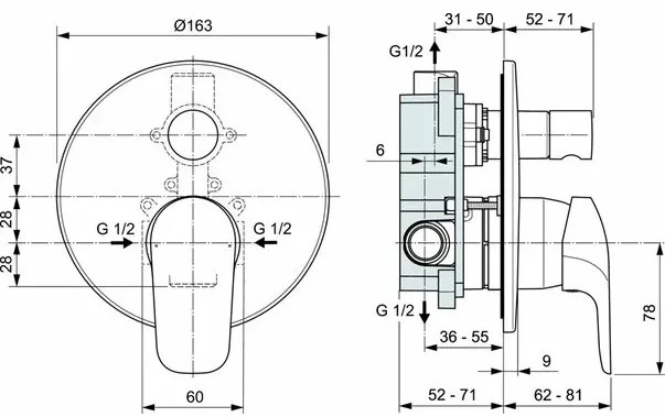 Baterie cada si dus Ideal Standard Ceraflex corp incastrat