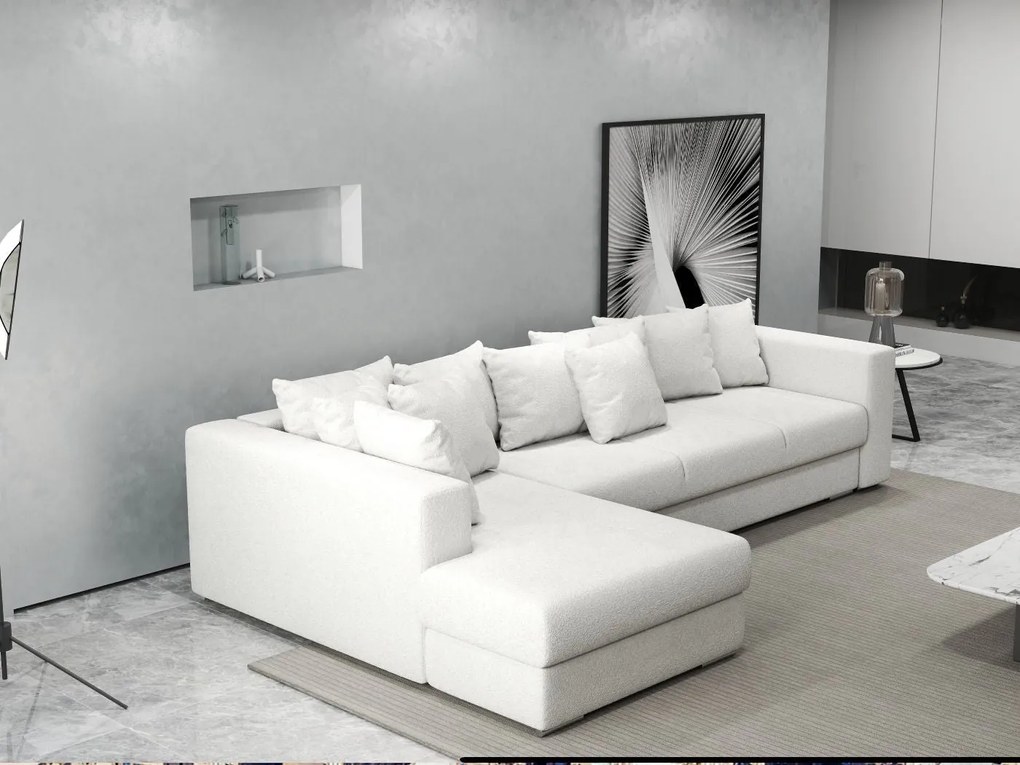 Colțar extensibil dumonde cu ladă de depozitare si sezut confortabil din spuma high-density, Gloria Euphoria Ivory 320x183 cm