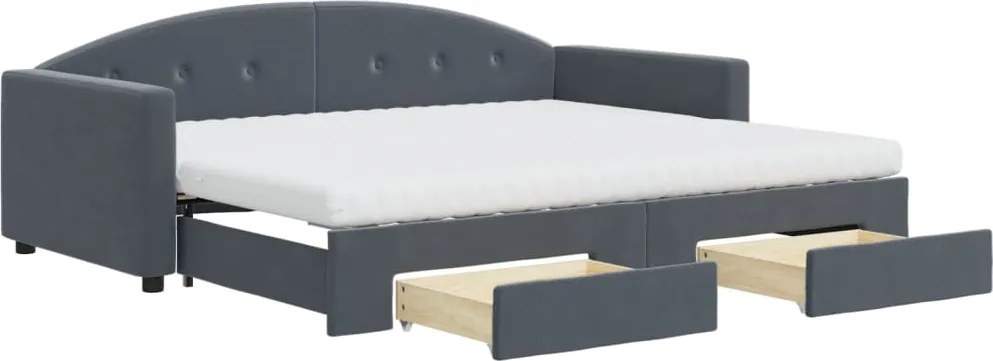 vidaXL Pat de zi cu extensie și sertare, gri închis, 90x190cm catifea