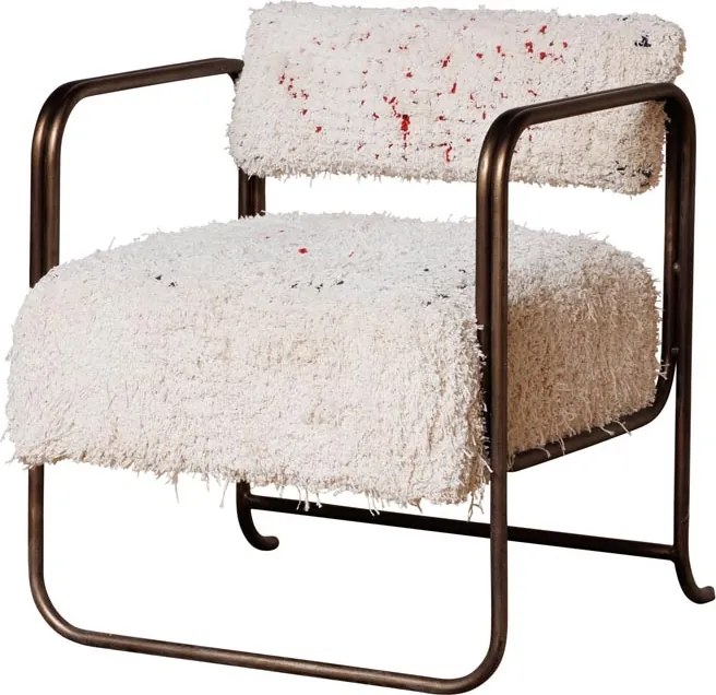 Fotoliu lounge crem din stofă din bumbac și in cu structură din metal, „Miro”