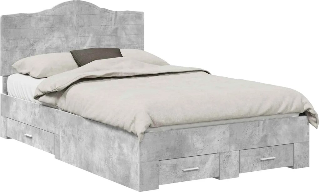 vidaXL Cadru de pat cu sertar Gri din beton 135 x 190 cm Lemn compozit