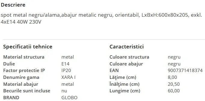 Plafoniera moderna cu 4 spoturi XARA I negru/alama