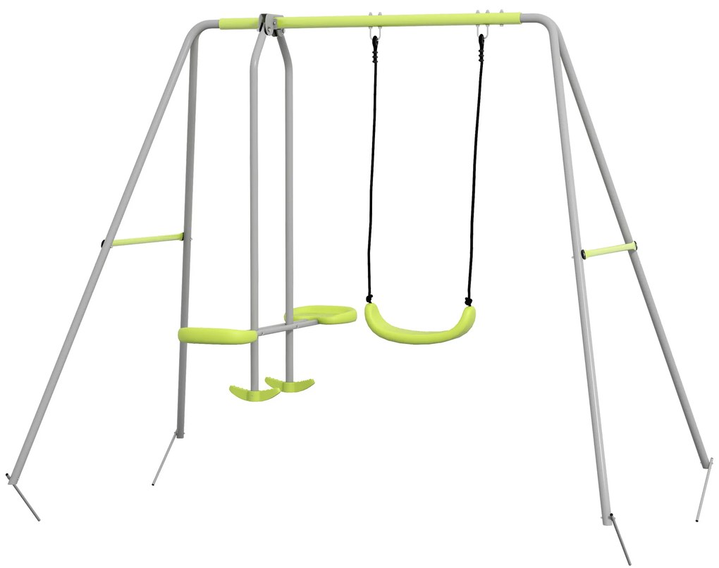 Outsunny Leagăn 2 cadru portic cu 1 leagăn și față în față 255 x 160 x 180 cm greutate maximă 135 kg verde gri | Aosom Romania