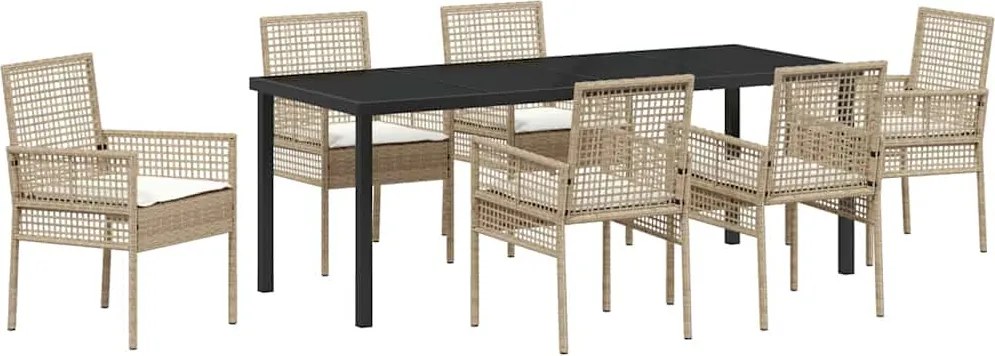 vidaXL Set de masă pentru grădină cu pernă 7 pcs Bej poliratan