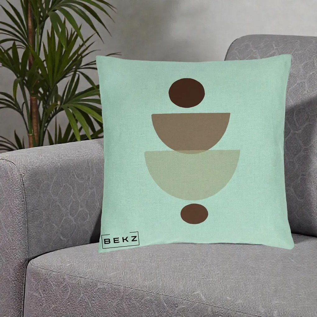 Perna Decorativa Geometric Boho Balance, 40x40 cm, Verde Menta, Husa Detasabila, Perna Inclusa, BEKZ®