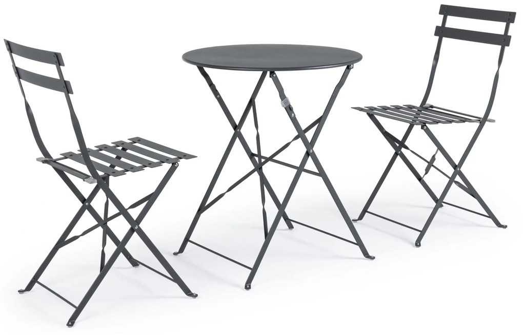 Set mobilier de gradina  format din masa +2  scaune  Wissant, gri inchis