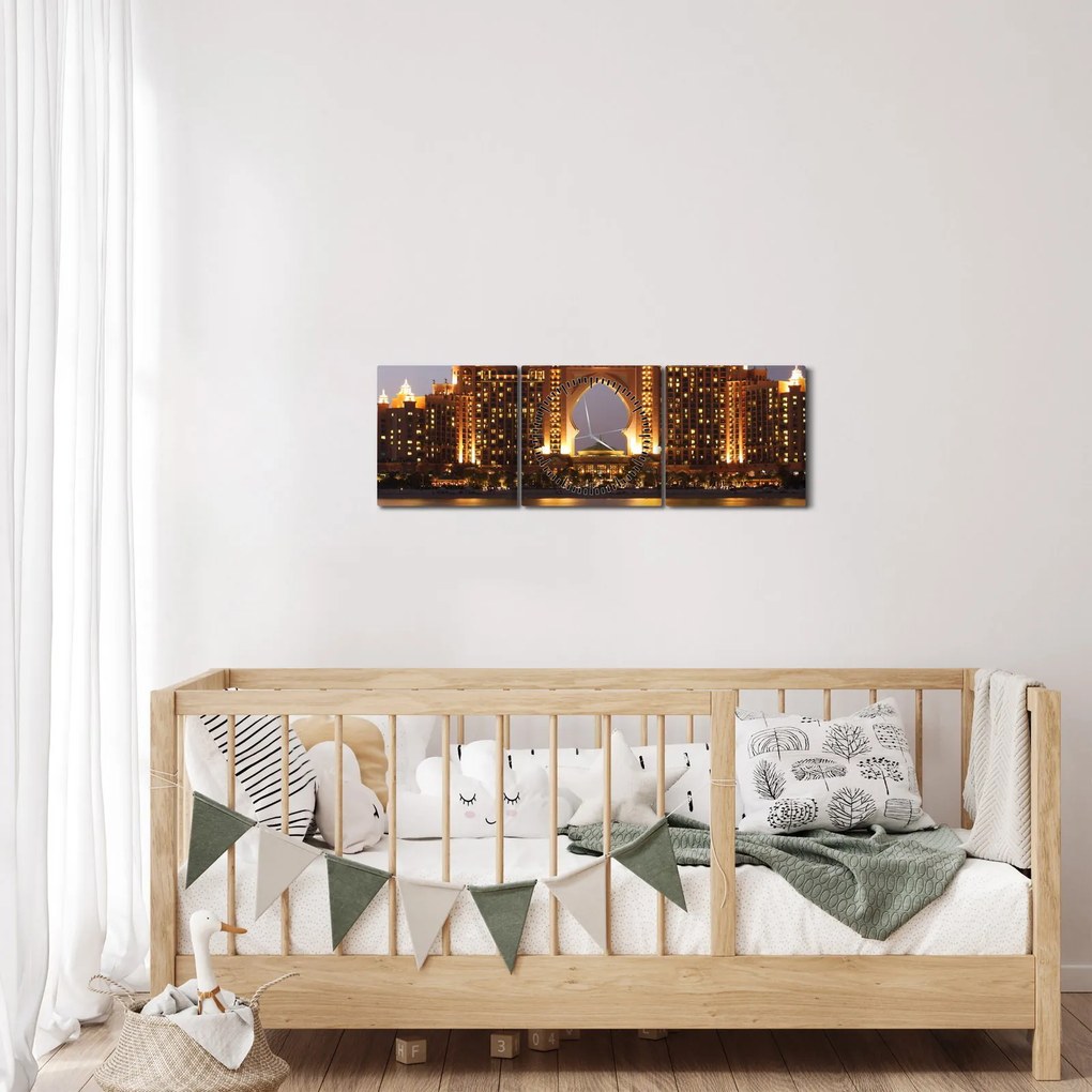 Tablou construcției în Dubai (cu ceas) (90x30 cm)