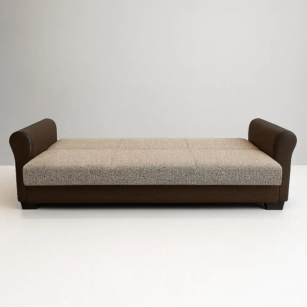 Canapea extensibila 3 loc cu spatiu de depozitare – stofa maro si maro deschis – Country