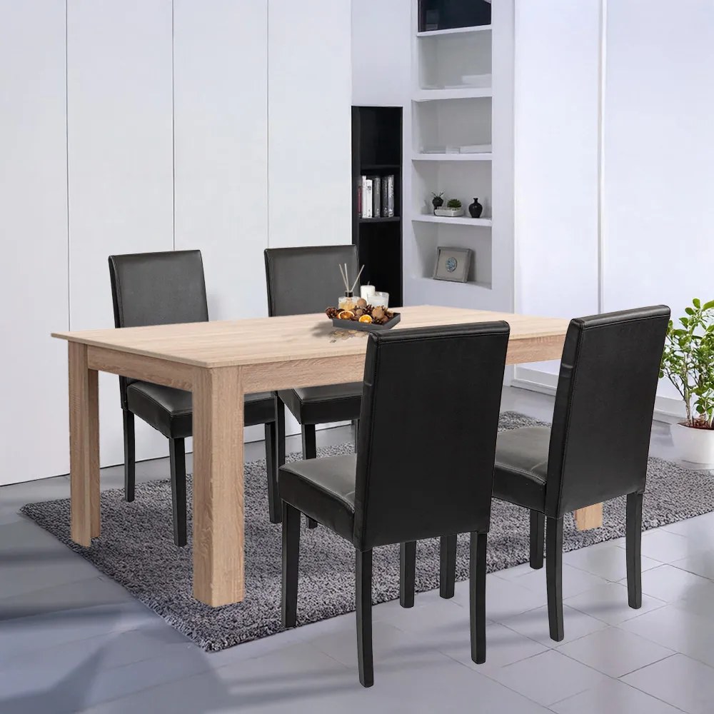 Set de masă Leon 4+1, stejar Sonoma-negru