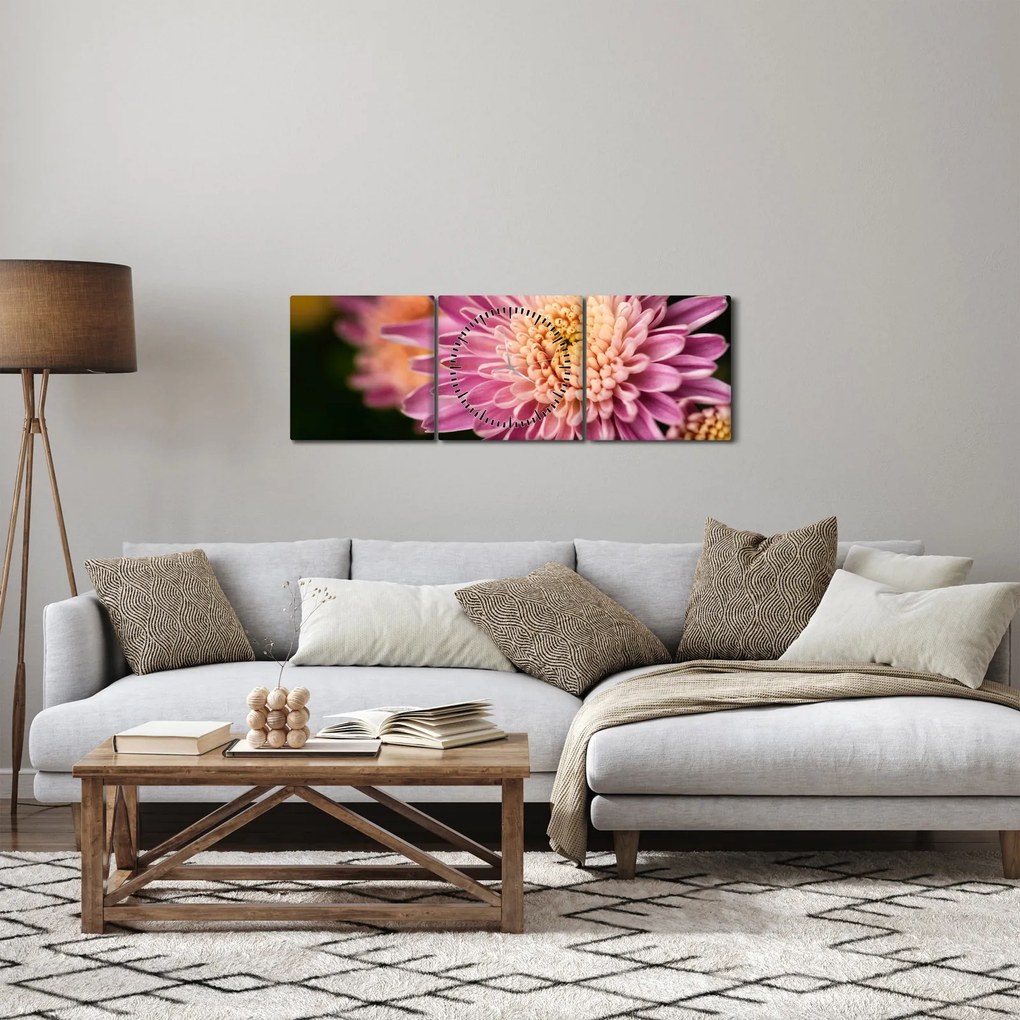 Tablou detailat cu flori (cu ceas) (90x30 cm)