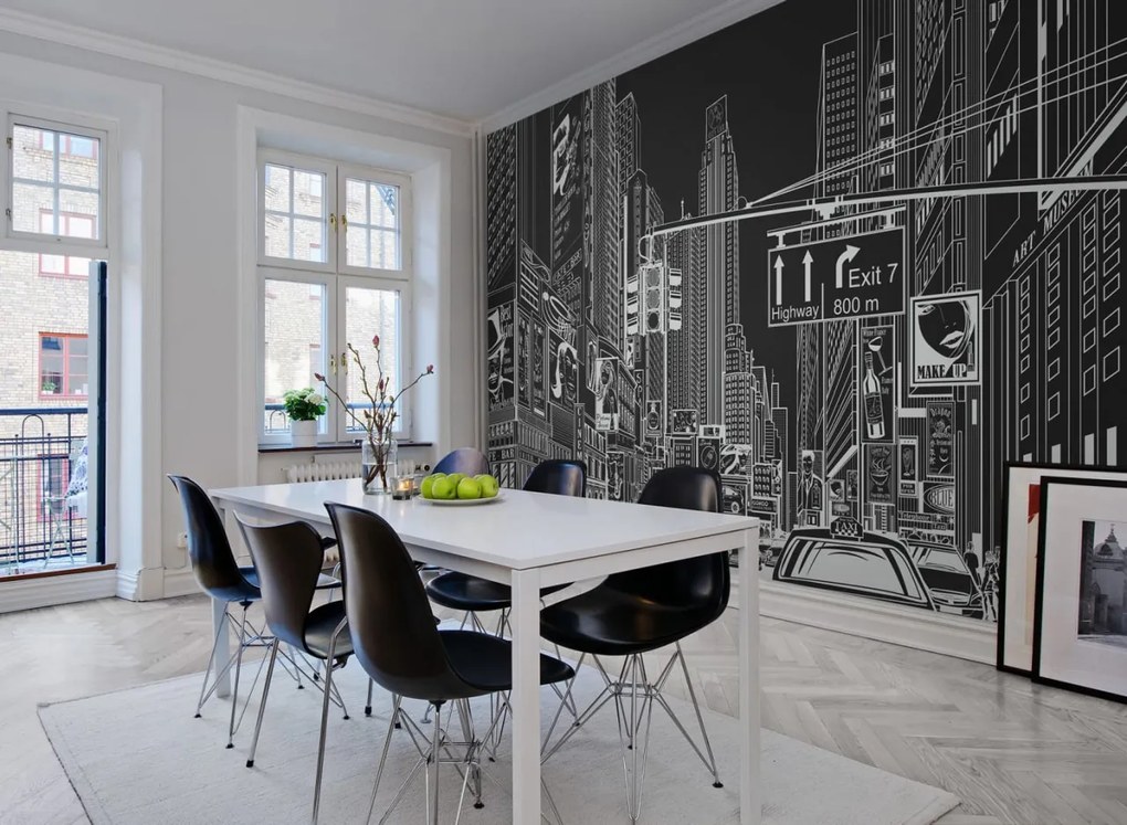 Fototapet, Cartoon City, Black, Rebel Walls