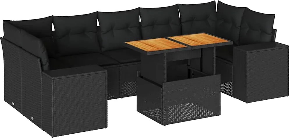 vidaXL Set mobilier de grădină cu perne, 8 piese, negru, poliratan