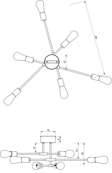 Lustră pe tijă FLAME 6xE27/60W/230V neagră/crom lucios