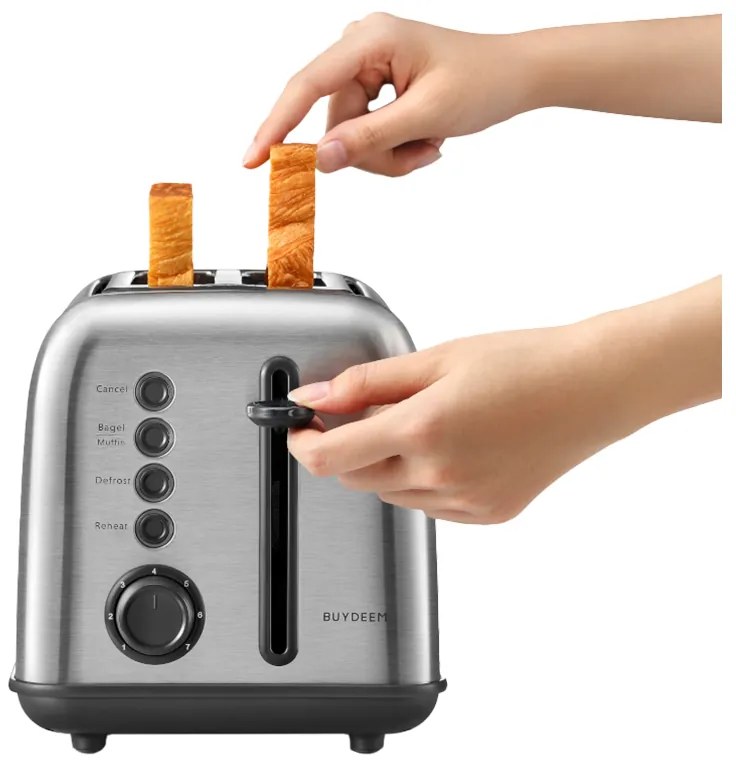 Prajitor de paine Buydeem DT620E-SS/EU, 900W, Pana la 204C°, 7 programe, Deschidere larga, Pop-up mare, Inox