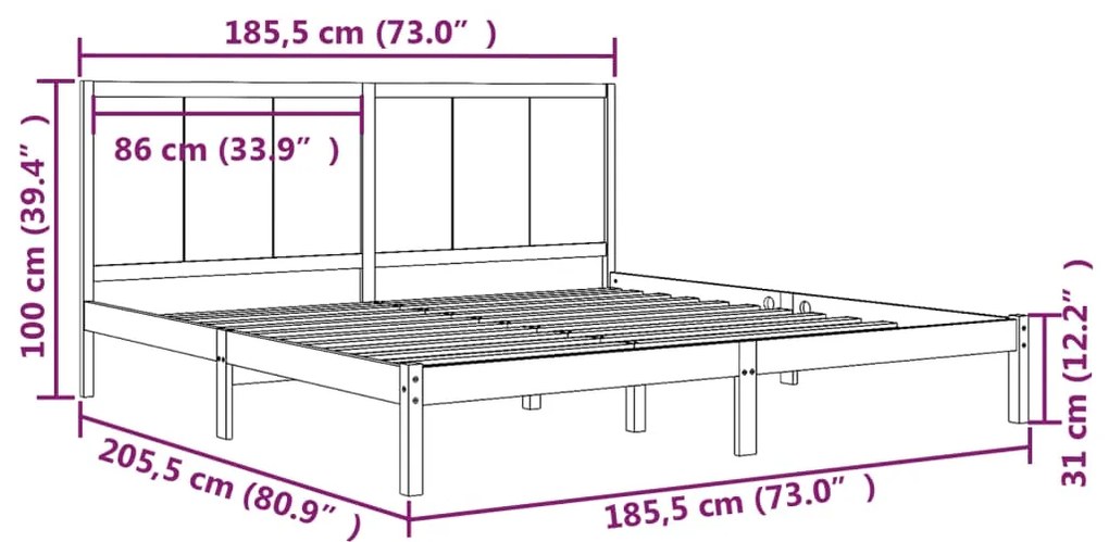 Cadru de pat Super King 6FT, gri, 180x200 cm, lemn masiv de pin Gri, 180 x 200 cm