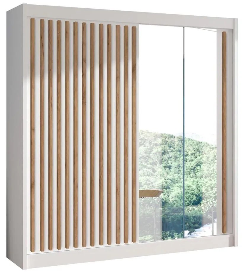 Dulap SANTINO cu oglindă 203x215 cm alb/stejar craft