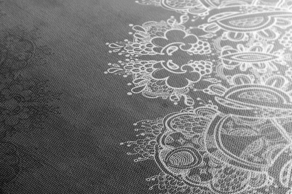 Tablou elementele unei Mandale florale în design alb-negru