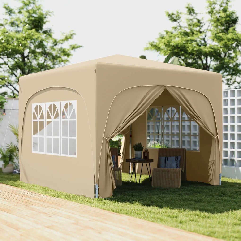 Outsunny Pavilion Barnum Cort pliant pentru recepții 3 x 3 x 2,73 m cu ferestre + Geantă de transport nisip | Aosom Romania