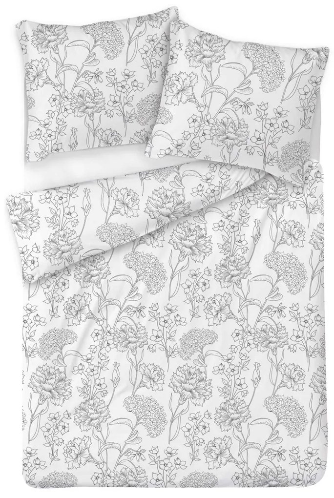 Lenjerie de pat Matex Satin Flori gri , 140 x 200cm, 70 x 90 cm