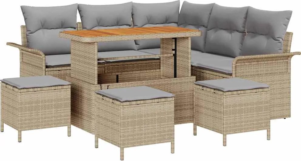 vidaXL Set de canapele pentru grădină cu pernă 9 pcs Bej poliratan