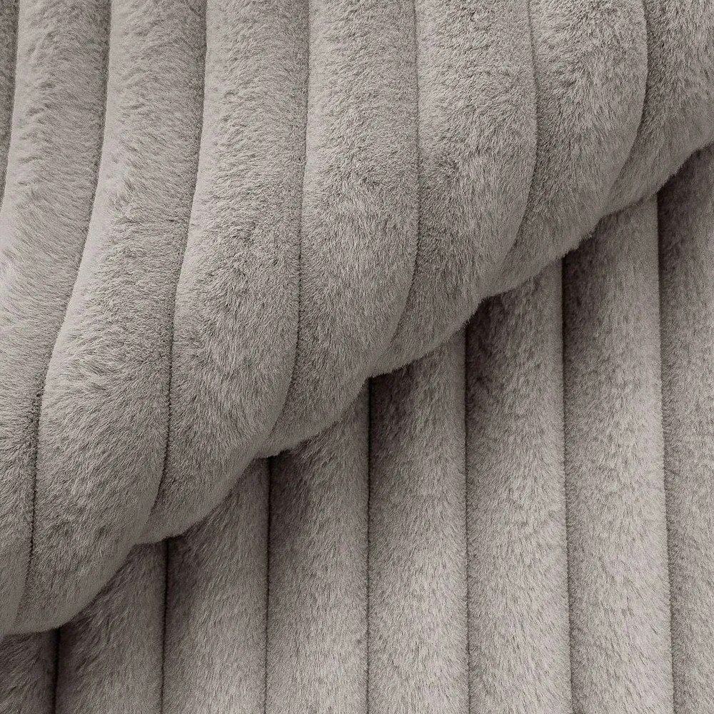 Colțar gri deschis cu tapițerie din catifea reiată (cu colț pe partea stângă/în formă de "U") Justin – Ropez