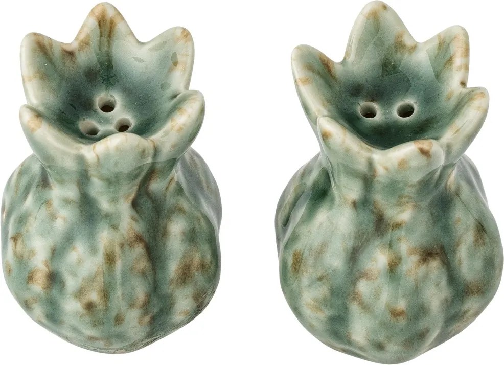 Set solniță și pipernița din ceramică verde cu finisaj texturat, 5×7 cm, „Cyrill"