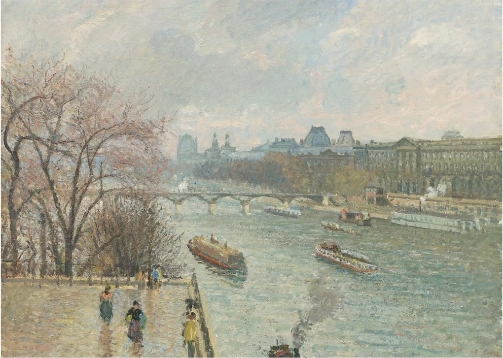 Tablou pe sticlă - Camille Pissarro, The Louvre, Afternoon, Rainy Weather, reproducere (70x50 cm)