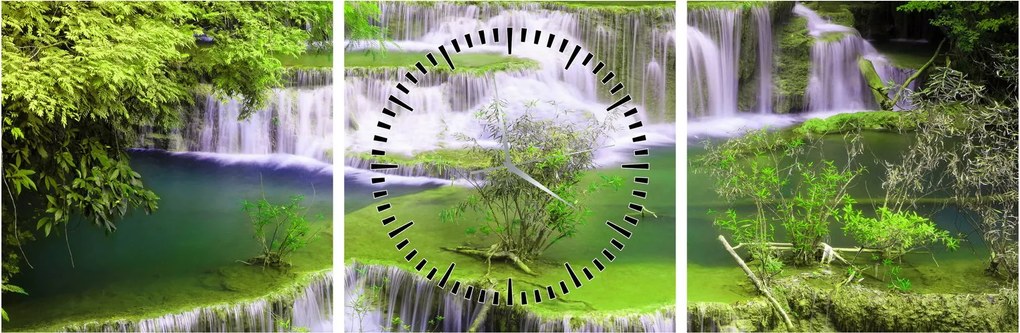 Tablou - Cascada Huay Mae Khamin, Kanchanaburi, Thailanda (cu ceas) (90x30 cm)